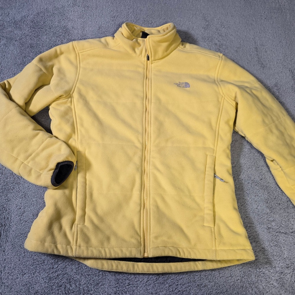 The North Face Womens XL Fleece Jacket Yellow Polartec Full Zip Mock Neck Logo